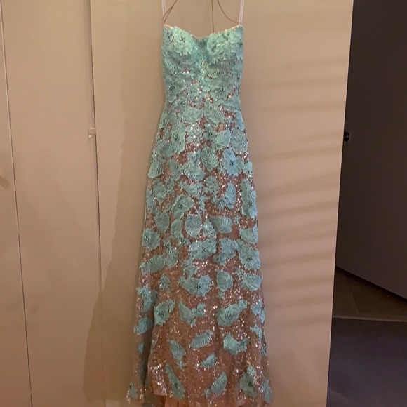 Sherri Hill Dresses & Skirts - Sherri Hill Aqua and Gold Sequin Prom Dress